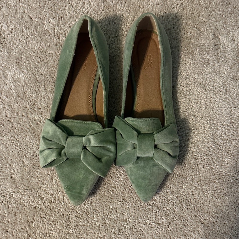 ASOS Green Velvet Flats with Bow